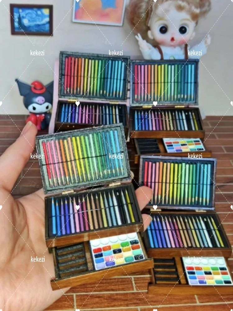 Miniature Easel, Oil Paint Box, Color Palette, Paint Pen Stand, Oil Brush,  Oil Pain Paper, Draw Knife Miniature Draw Tools