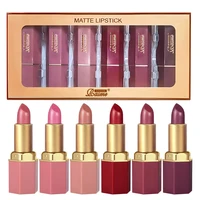 6 Colors Gold Bar Tube Lipstick Matte Texture Pearlescent Glitter Velvet Lipstick Valentine's Day Gift 6PCS 1