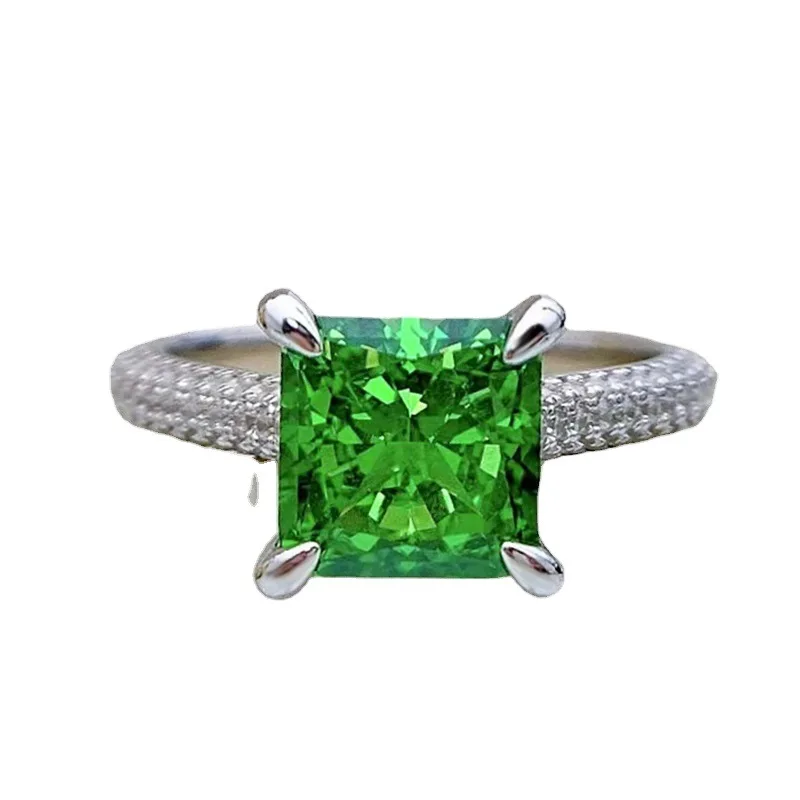 

Серебряное кольцо S925, классическое зеленое 8*8 инкрустированное цирконием, простое и элегантное универсальное Стильное кольцо, бутиковое ювелирное изделие для женщин