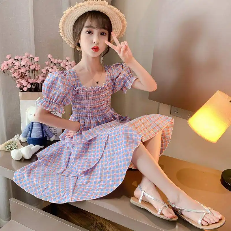 

Summer Party Dress for Kids Girl Fashion Cake Dress Large Children's Plaid Little Girl Avant-garde Design Princess Dresses 12