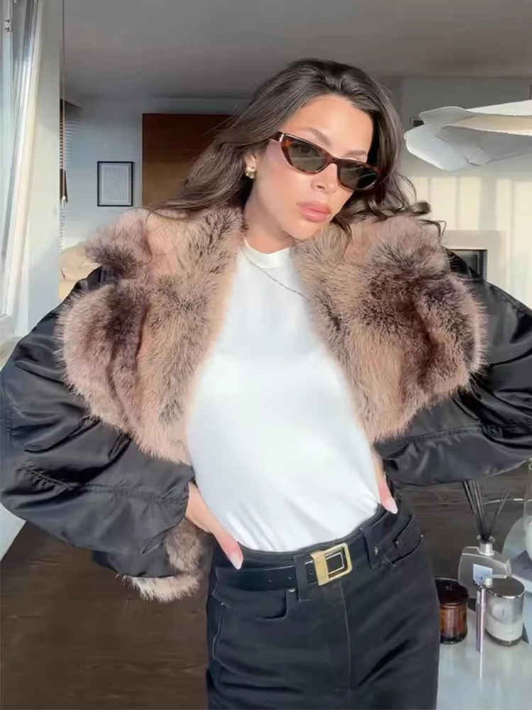 Women Faux Fur Collar Jacket 2025 Autumn Winter Women's Coat Long Sleeve Loose Female Streetwear Casual New Outerwear