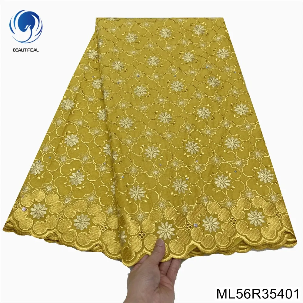 

New Arrive 5 Yards Delicate and Beautiful Nigerian Swiss Voile Lace Fabric100% Cottin Embroidered for Party Dress ML56R354
