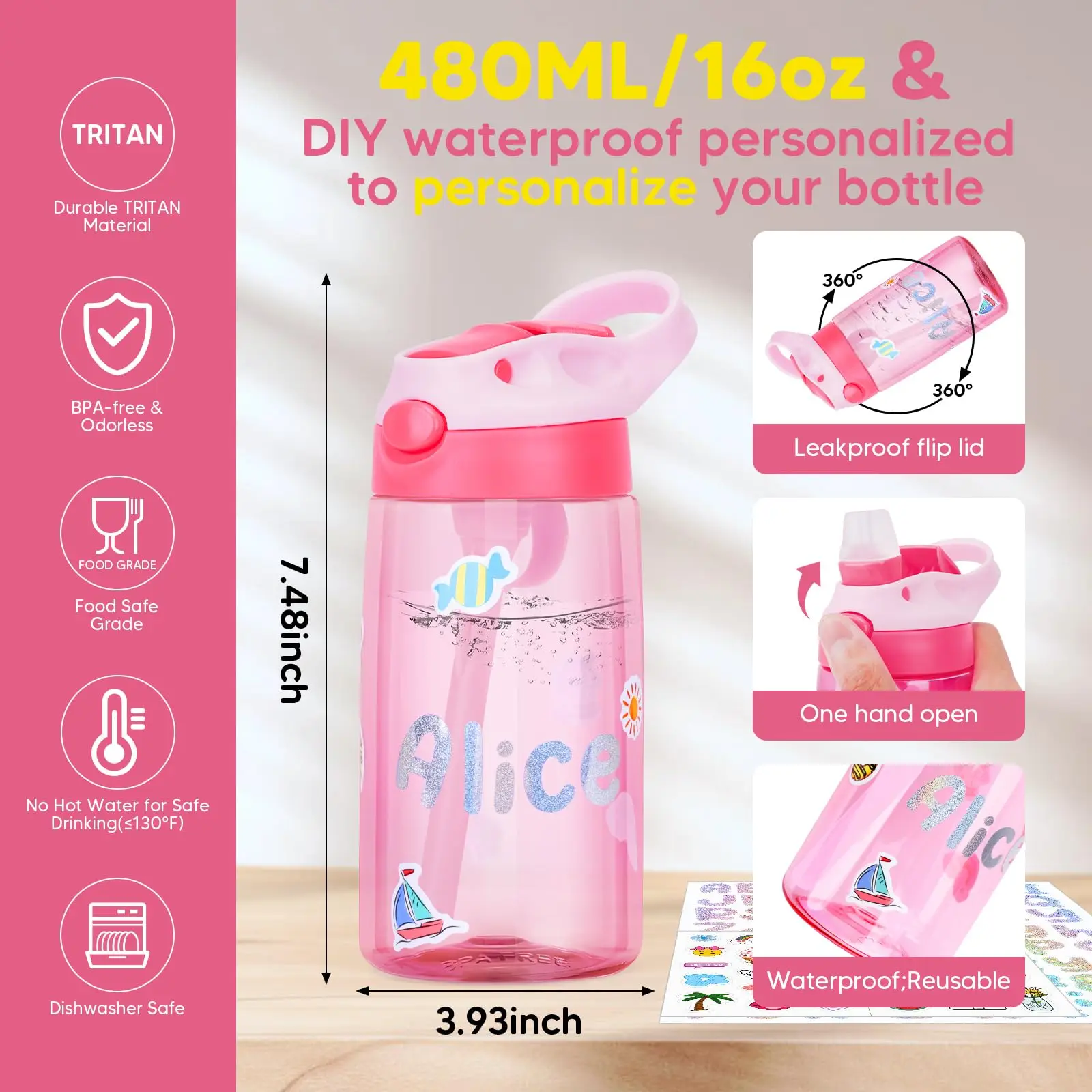Description Picture 4 of itemKids Lunch Box Set with Lunch Bag water bottle Bento Box with 6 Compartment For School Dishwasher Safe Girls Gift