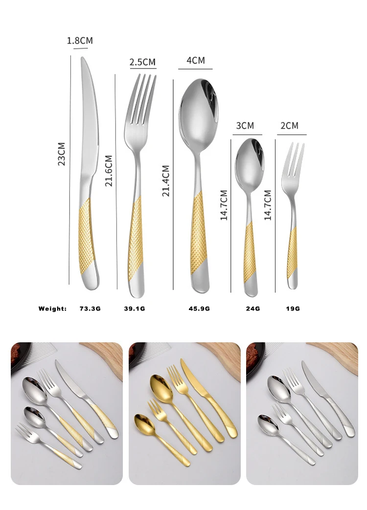5pcs/set Cutlery Tableware Stainless steel Gold Fork Spoon Steak Knife Western Flatware Set cutlery set