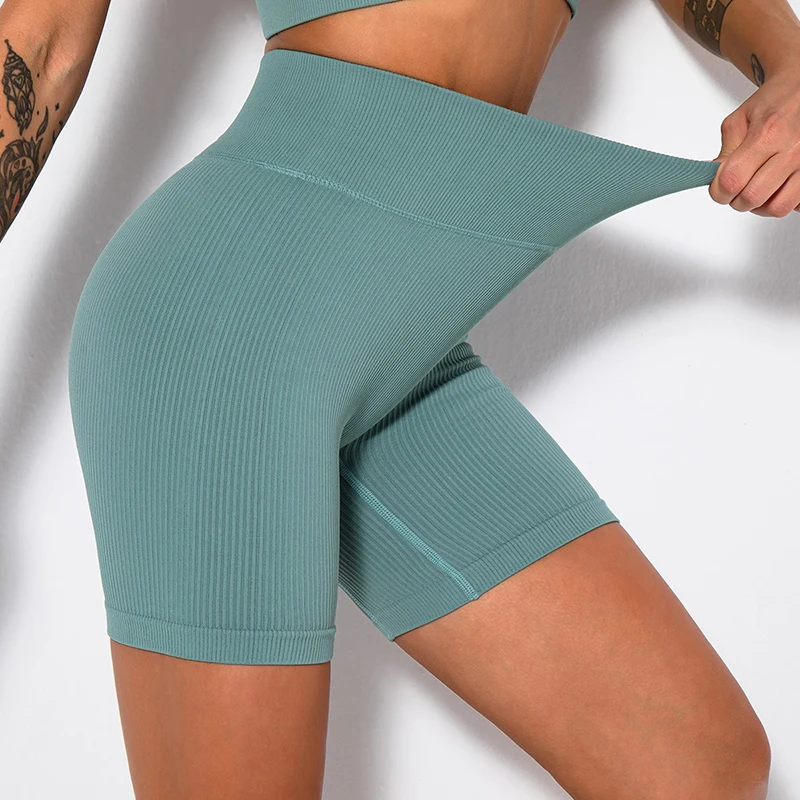 Seamless Knitted Sports Shorts Casual High Waist Push Up Cycling Shorts Fitness Running Tight Hip Lifting Yoga Sportswear