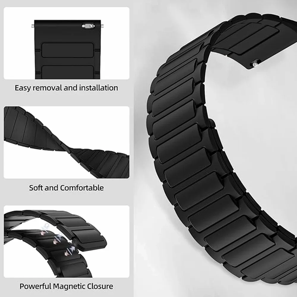 Magnetic Silicone Strap - 20mm/22mm, Universal Smartwatch Band Replacement Bracelet