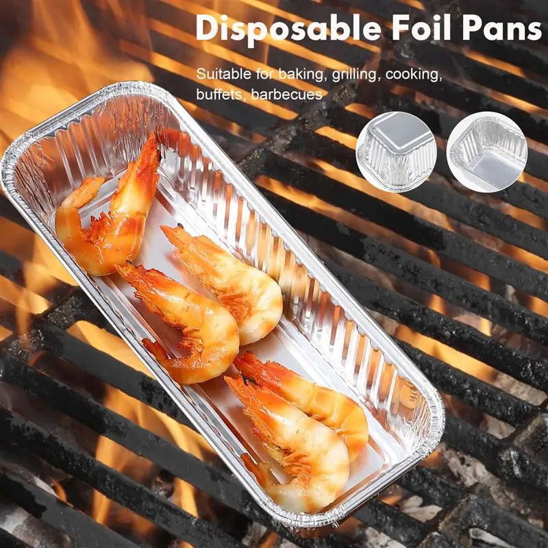 125pcs Disposable Aluminum Foil Tray Tin Pans Rectangle Food Container Oven Baking Roasting Broiling Kitchenware