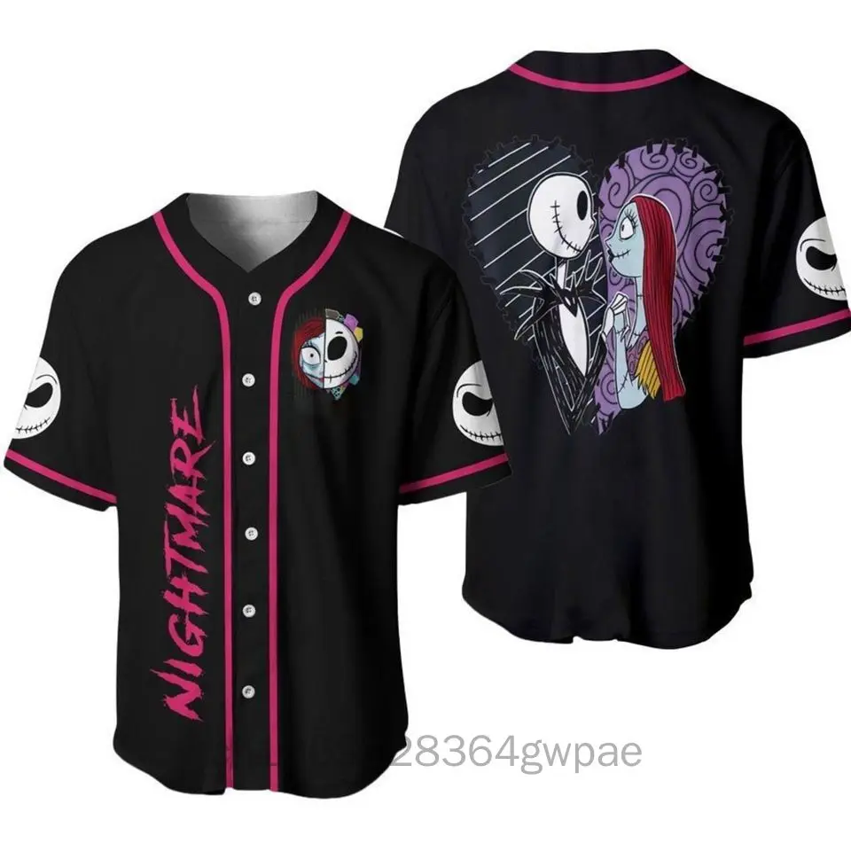 

Jack Skellington and Sally Baseball Jersey Men's Women's Baseball Shirt Tops Disney Baseball Jersey Fashion Short Sleeve Shirt