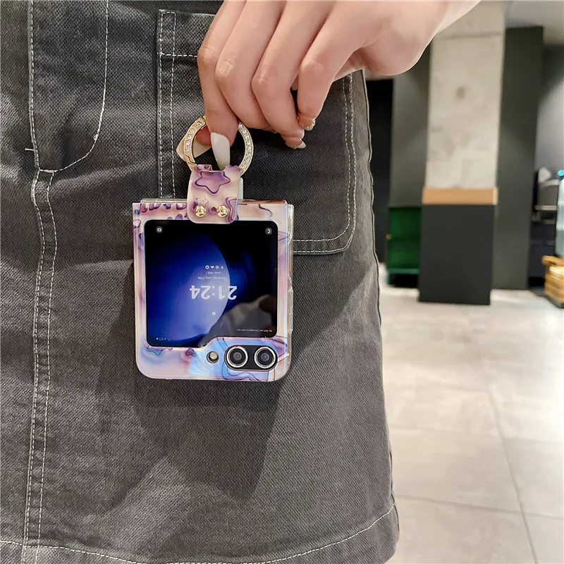 Ring Blu-ray Phone Case For Samsung Galaxy Z Flip 5 4 3 5G PC Star Protective Flip5 Flip4 Cover