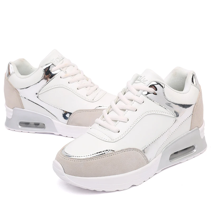 Height Increasing Women Sport Shoes Black Gold Female Walking Sneakers Comfortable Spring Outdoor Travel City Walk Shoes