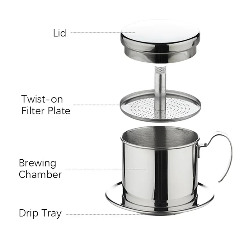 Stainless Steel Vietnamese Coffee Drip Filter Cup Portable Traditional Vietnam Coffee Maker Brewing Tool for Office Home pour over coffee maker
