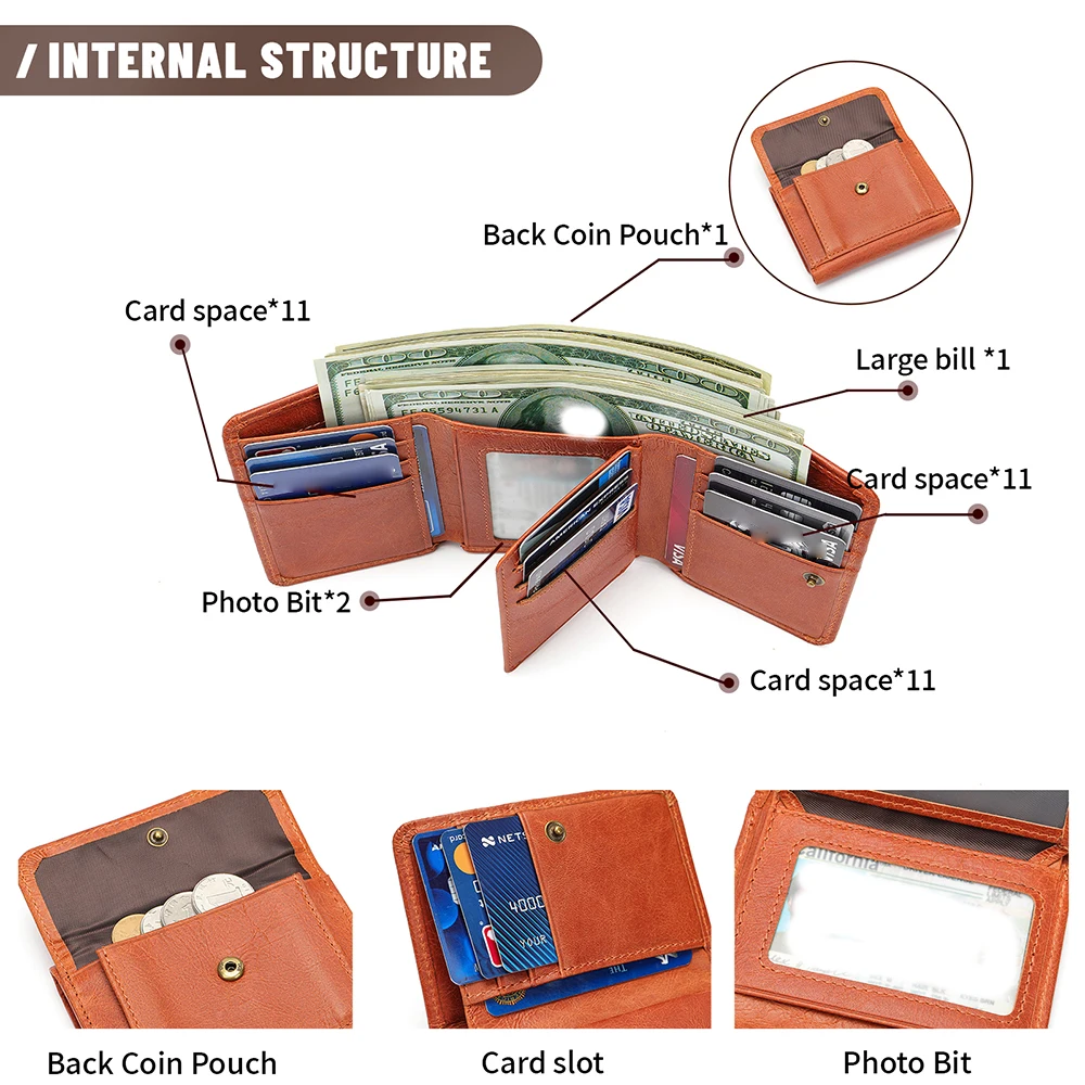 WESTAL Men's Leather Wallets for Card Holders Short Coin Purse Men Wallet Clutches for Photo Money Bags 5