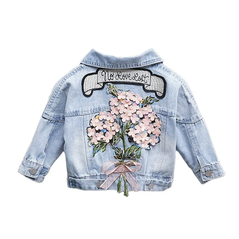 

Spring Autumn Kids Denim Jackets for Girls Baby New Flower Embroidery Coats Fashion Children Outwear Ripped Jeans Jackets