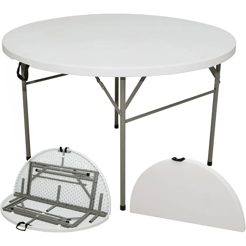 

48in Round Folding Table, 4FT Heavy Duty HDPE Portable Round Table, Utility Indoor Outdoor Plastic Foldable Dining Table