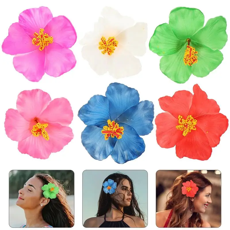 6pcs Fashion Hair Clips Hibiscus Flower Hair Clip Girl Hair Clips Women Hair Pin Hawaiian Hair Clip Women Barrettes 6