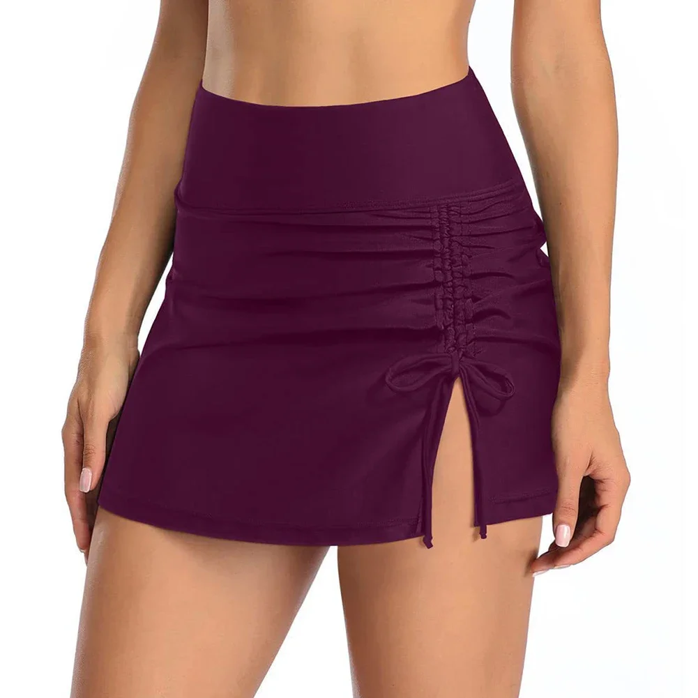 Bikini Bottom Womens Swim Skirt Built-in Briefs Shorts Skirt Layered Ruffled Swim Bottoms Solid Swimming Shorts Skirt For Sports