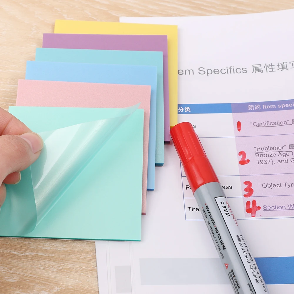 (4 팩) 50 개/팩 투명 3x3 인치 포스트 스티커 메모 패드 메모장 주머니 학교 문구 사무용품, 메모 패드 투명 스티커
