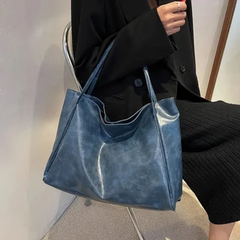 Borsa Tote da Donna alla Moda, Pochette Sottobraccio, Grande Capacità, in Morbida Pelle PU, Borsa a Spalla Retrò, Borsa a Tracolla Casual, Borsa a Secchiello Portatile