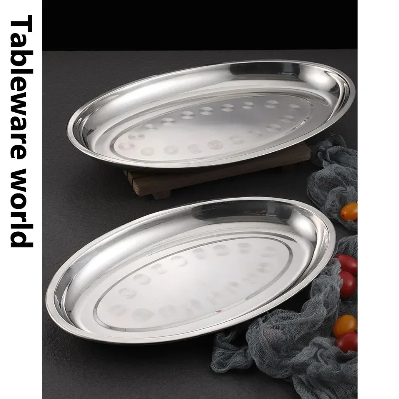 Deepened Thickened Main Dish Plate Restaurant Steamed Fish Plate Oval Seafood Grilled Skewers Barbecue Plate304 Stainless Steel