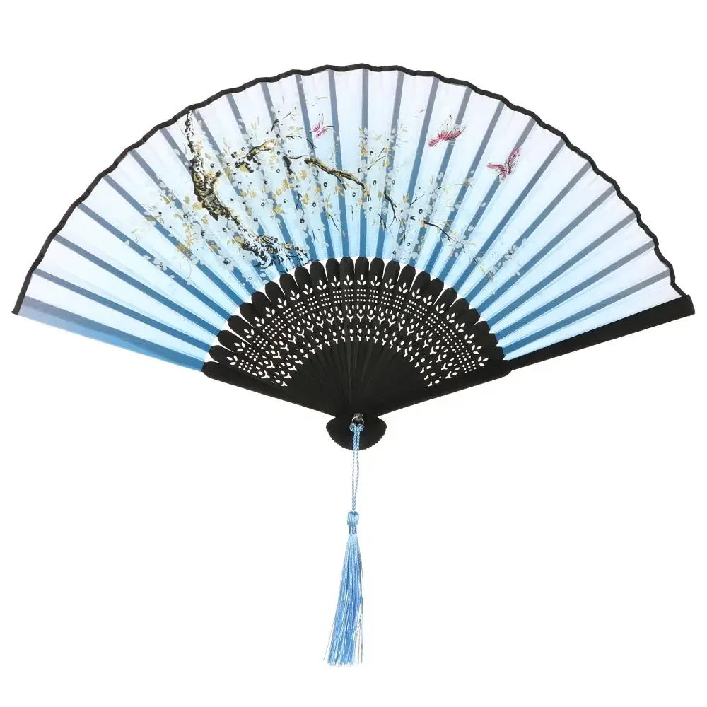 Elegant Silk Vintage Folding Fan with Colorful Tassel - Bamboo Hand Fan for Classical Dance and Home Decor