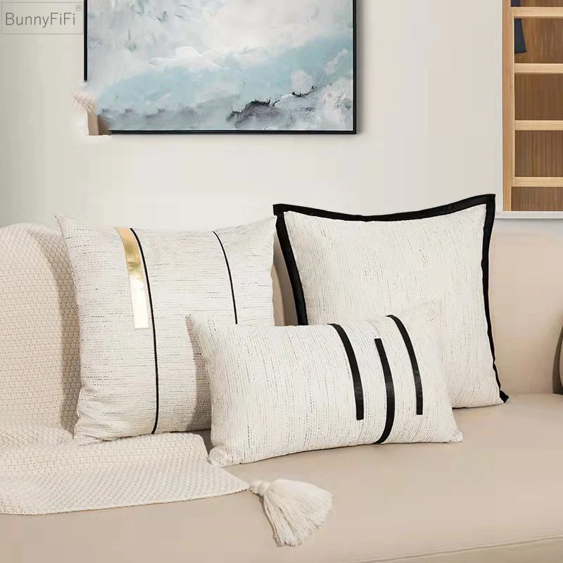 

Cushion Cover Ivory Pillow Cover Black Stripe Jaquard for Home Decoration Sofa Bed Couch Living Room Bed Room 45x45cm/30x50cm