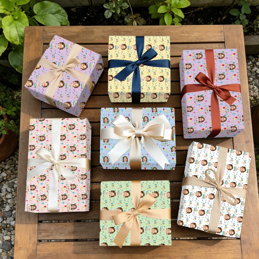 2/7 Stück personalisiertes Foto-Geschenkpapier mit Aufschrift „Happy Birthday“, geeignet für Geburtstagsfeiern, Geschenkverpackungszubehör – Detail 1