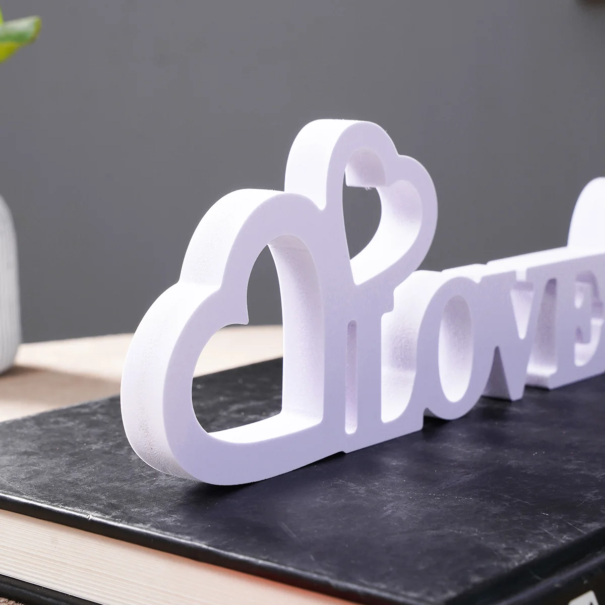 1PC, a white three-heart LOVE letter snow foam board home decoration piece, a warm and cozy indoor desktop decoration
