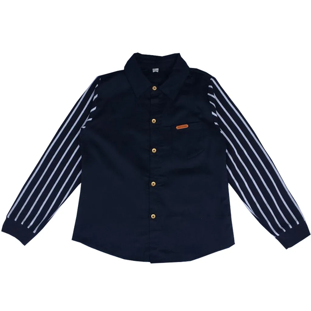 Boys Long Sleeve Shirts Stripped Patchwork Long Sleeve Fastener Gentleman Cardigan For Boys