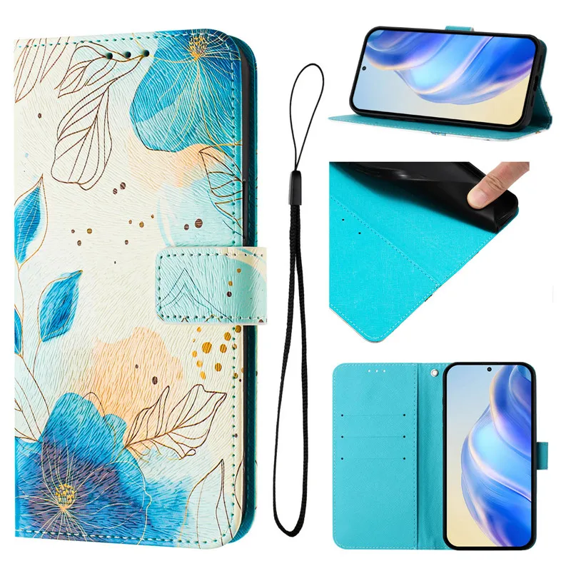 Vintage Floral Leather Wallet Case with Magnetic Flip Cover