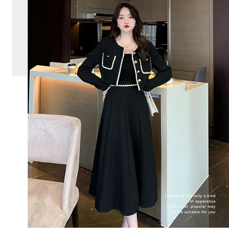 

2022 Autumn and Winter Skirt Suit Retro Self Cultivation Black Free Shipping