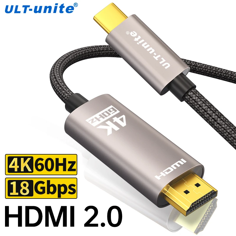 맥북 프로 에어 아이패드 프로 삼성 갤럭시 픽셀북 XPS TV HDMI 어댑터용 USB C-HDMI 케이블 4K60Hz UHD 타입 C-HDMI 변환기