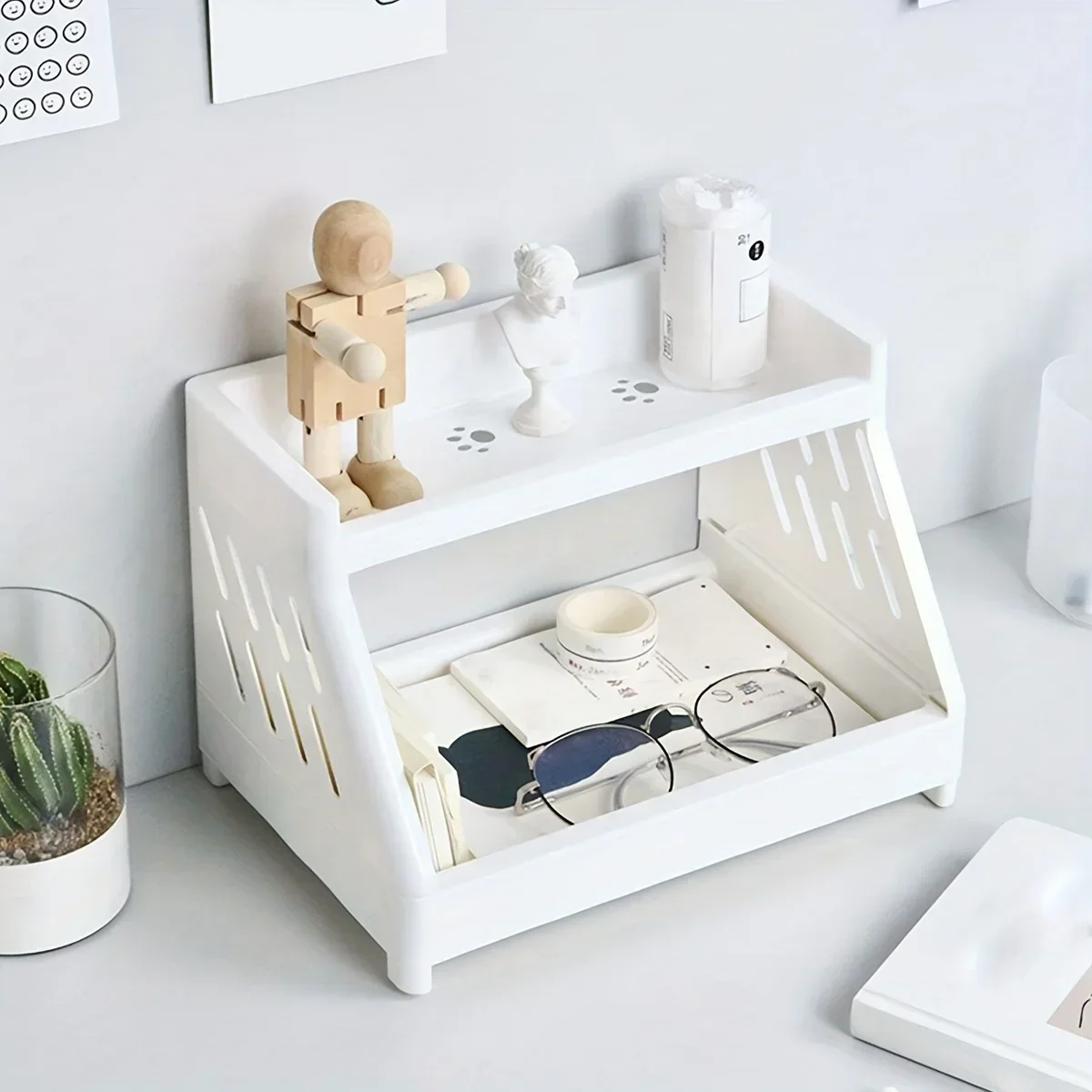 White Double Tier Desktop Storage