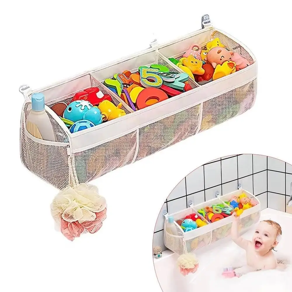Large Openings Bathroom Toy Storage Bag 3 Compartment Breathable Bath Toy Organizer Quickly Dry Easy Sorting Mesh Toy Hammocks