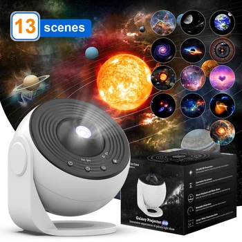 Proiettore Galaxy HD PRO Upgrade, Funzione Timer, Lunghezza Focale Regolabile, Planetario 13 in 1, Luce Notturna per Camera da Letto, Regalo