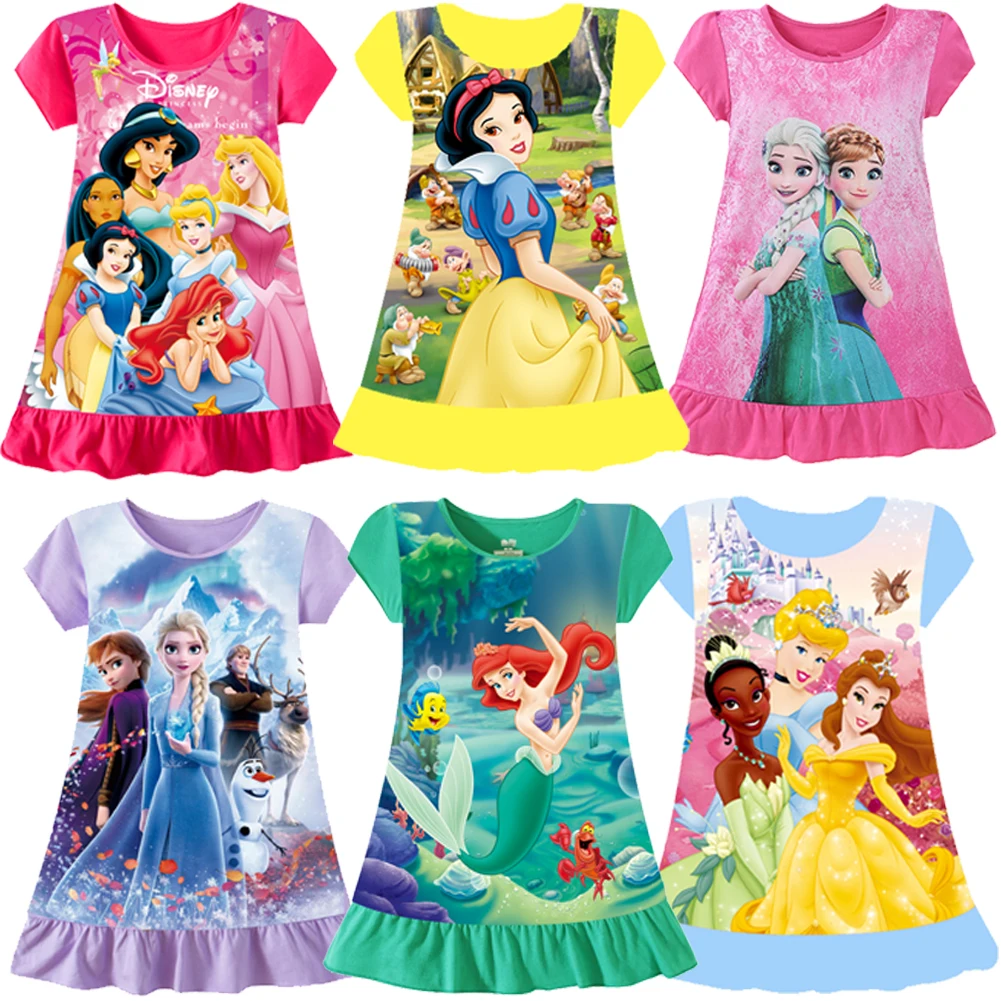 Girls Nightgowns New Summer Anna Elsa Printing Cartoon Mermaid Children Party Pajamas