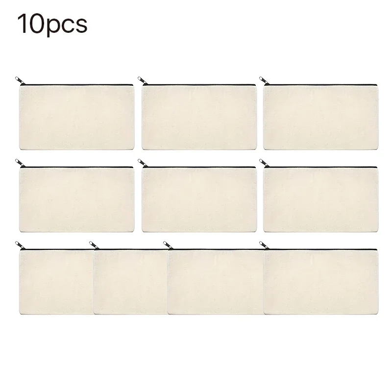 10pcs/set White Canvas Zipper Bags Large Coin Money Wallet Bags DIY Craft Pouches Multifunctional Students Pencil Stationery Bag