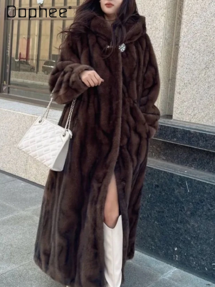 

European Goods Long Sleeve Fur Winter Coat Women Mink All-in-One Warm Keeping Long Casual Trend F Faux Fur Coat Long