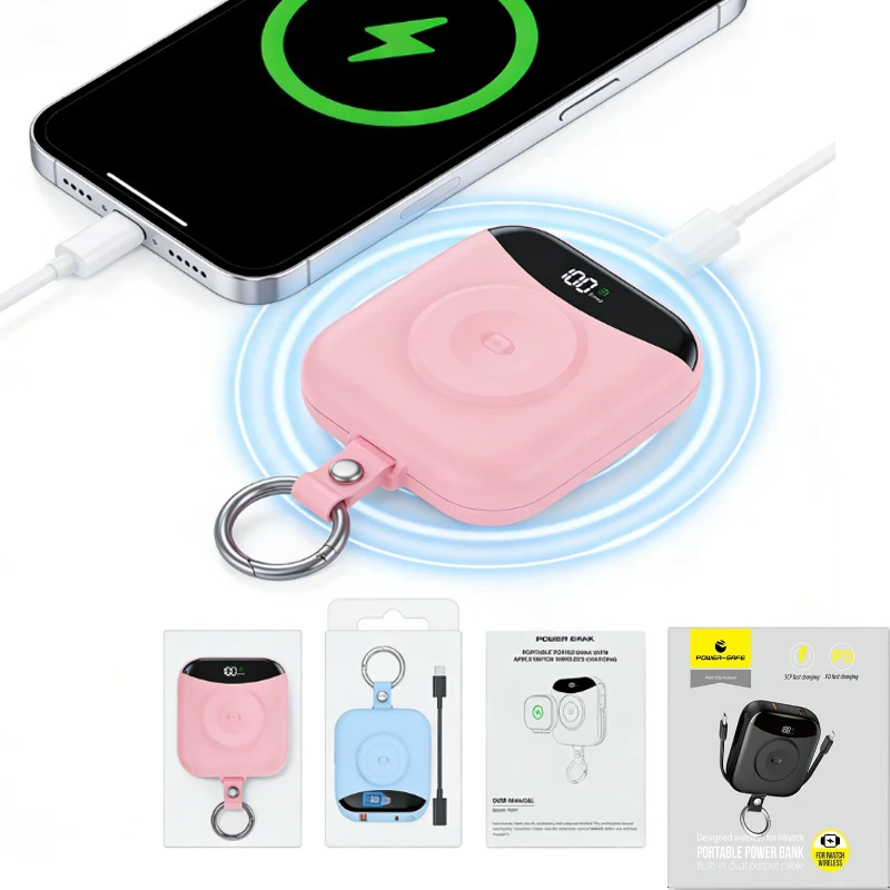 새로운 10000mAh 22.5W 고속 충전 보조 배터리 내장 케이블 포함, 4-in-1 휴대용 충전기 LED 디스플레이 및 키체인 포함 아이워치용