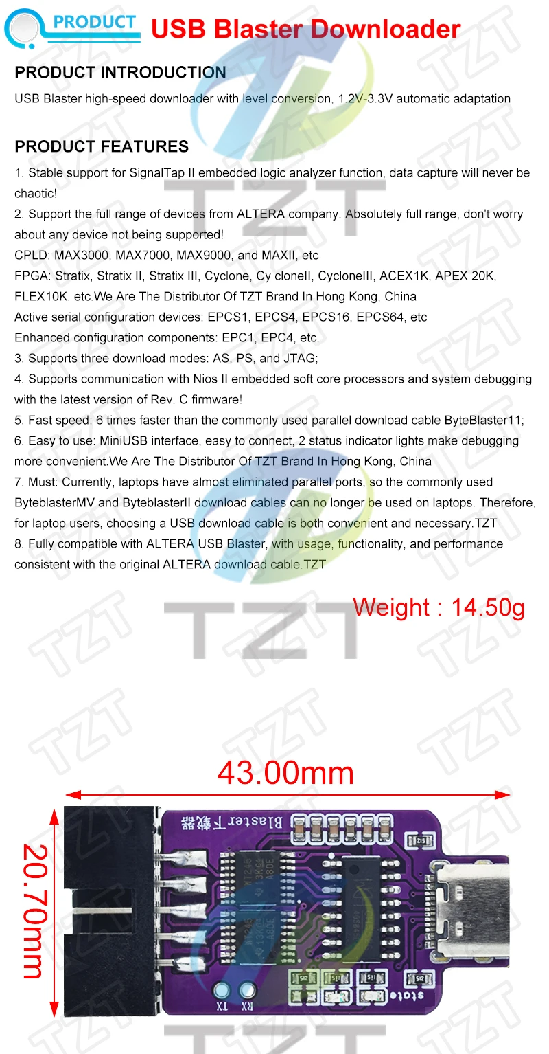 TZT 1/3PCS DC 1,2V-3,3V Typ-C USB Blaster Download-Modul – Detail 1