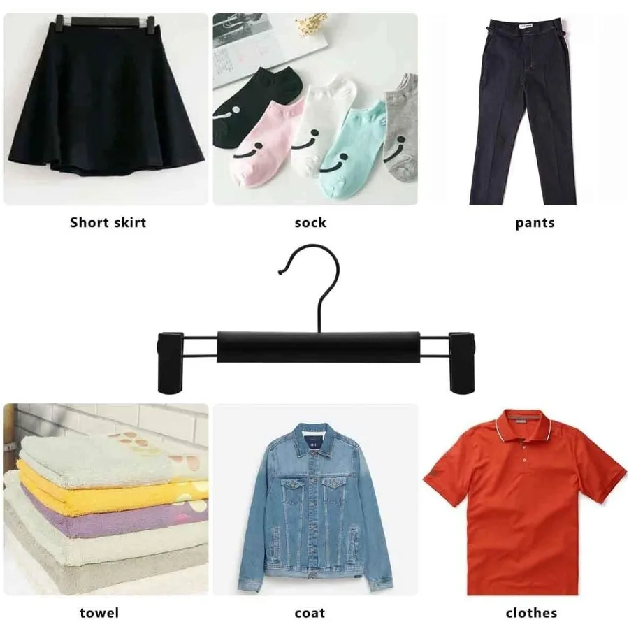 20 Packs Black Plastic Pants Hangers with NonSlip Big Clips and 360 Rotatable Hook for Organizing Skirts and Trousers in Closet