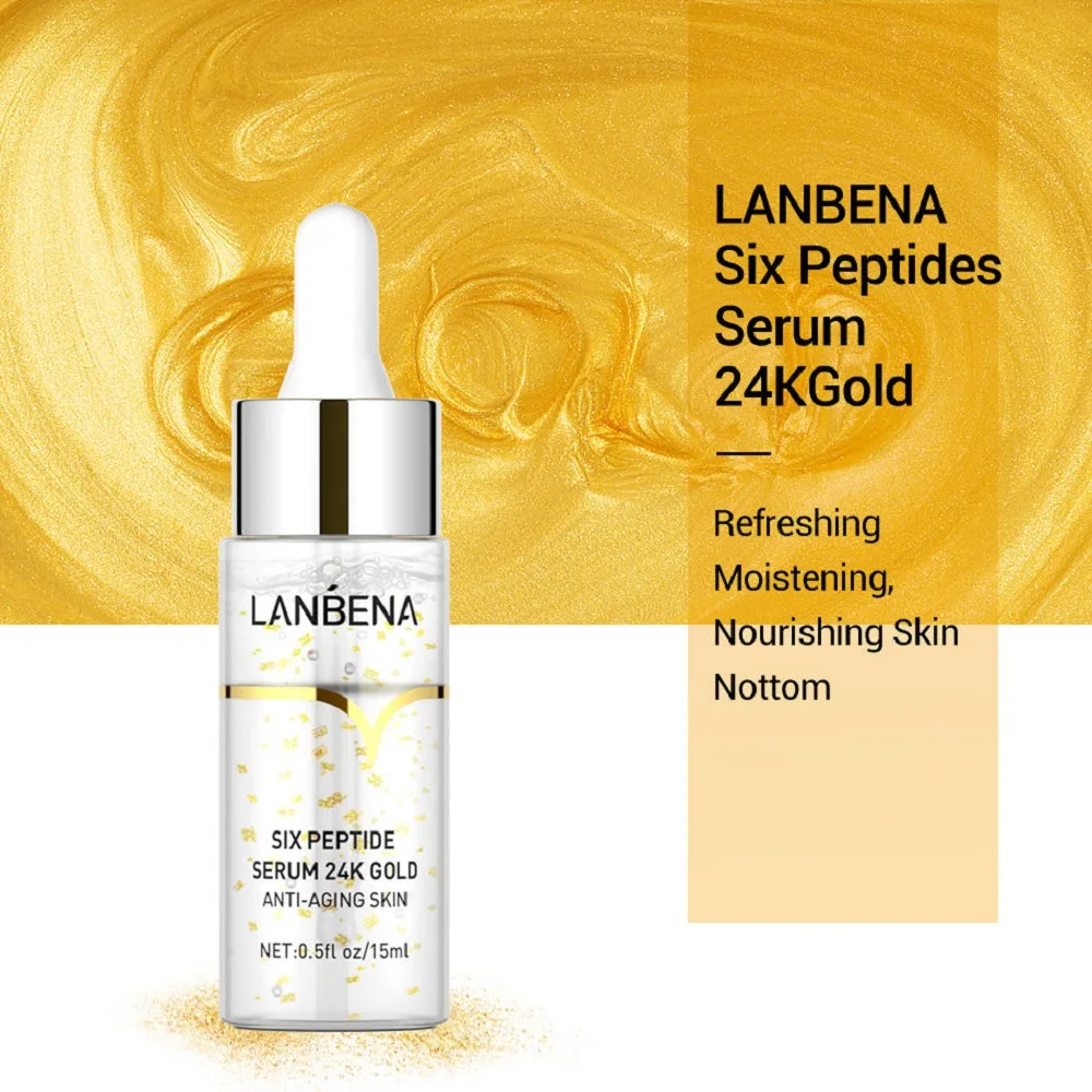 LANBENA 24K Gold Six Peptide Facial Serum Anti Aging Lifting Skin Moisturizing Face Essence 15ml Skin Care Dropshipping 2