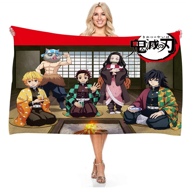 

Anime Cartoon Demon Slayer Towels Microfiber Rectangular Beach Towel Mat Bathroom Bath Towel Outdoor Travel Portable Blanket