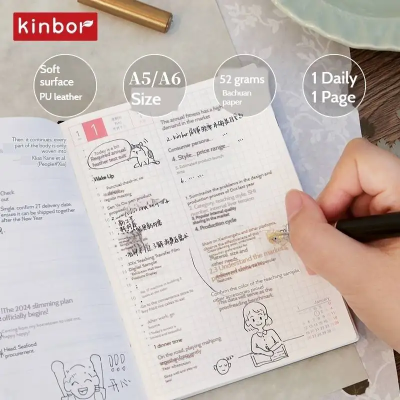 Premium Kinbor Soft Cover Journal Planner - Daily Agenda & Habit Tracker Gift