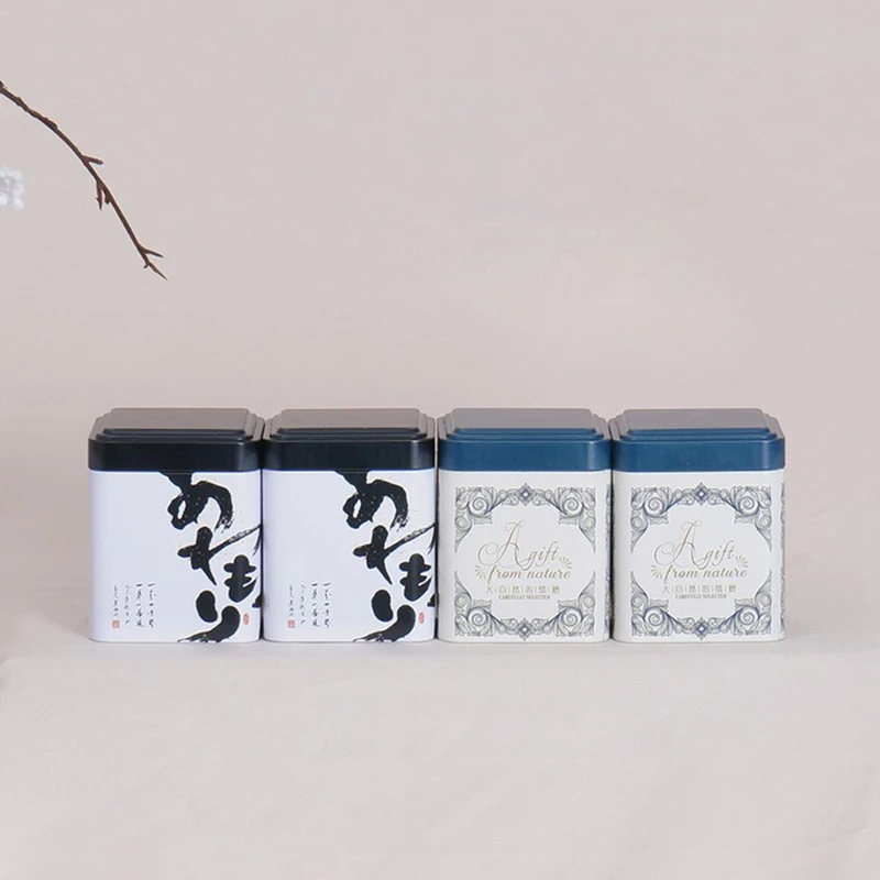 Tea Sealed Box Kitchen Storage Container Jar Tin Square Can Candy Canister Empty Box Creative Small Tea Caddy 2Pcs
