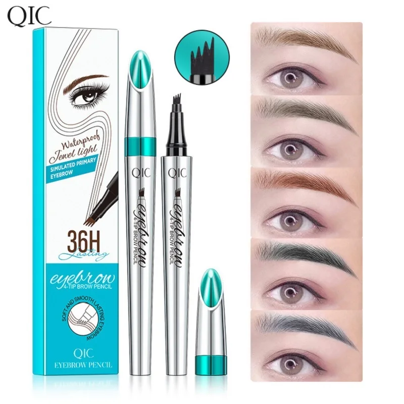 QIC Four-Claw Sketch Eyebrow Pencil Black Brown Gray Liquid Eye Brow Pencil Waterproof Long Lasting 3d Eyebrow Pen Makeup Tool 3