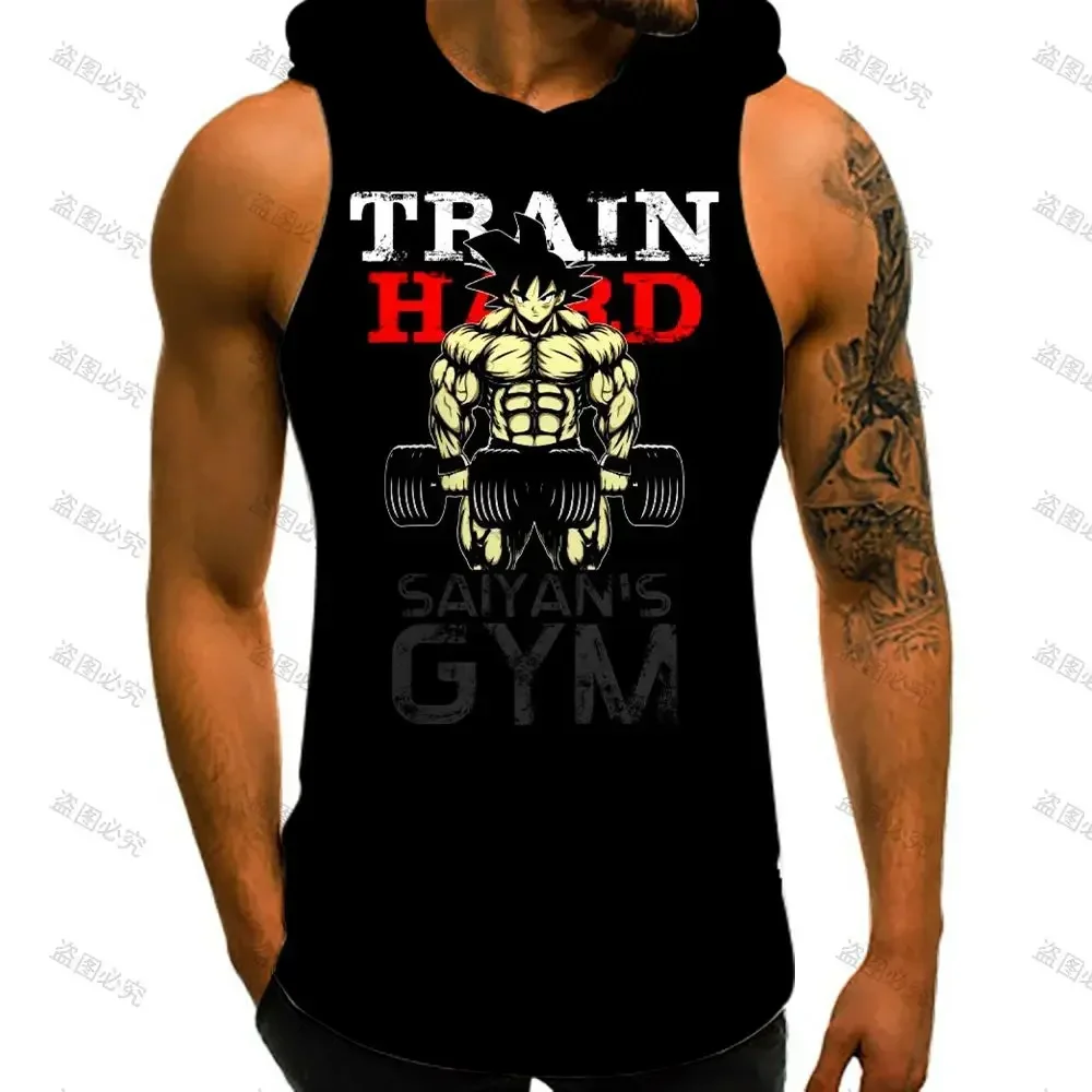 Dragon Ball Z Super Saiyan Vest With Hood Goku Men Tank Top Anime Men's Clothes Trend Streetwear New Sleeveless Vests Fashion