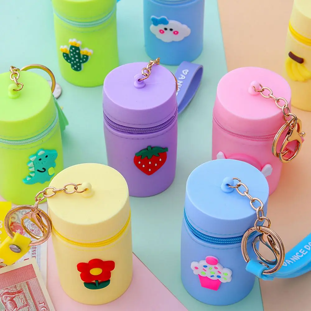 Lovely Mini Silicone Lipstick Bucket Bag with Keyring Cute Pattern Coin Purses Storage Bag Pendant Women Accessories