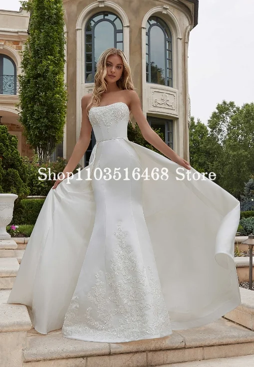 

Vintage Wedding Dresses 2024 Elegant Sheath Sleeveless White Satin Mermaid Bridal Gown with Side Train Vestido De Novia