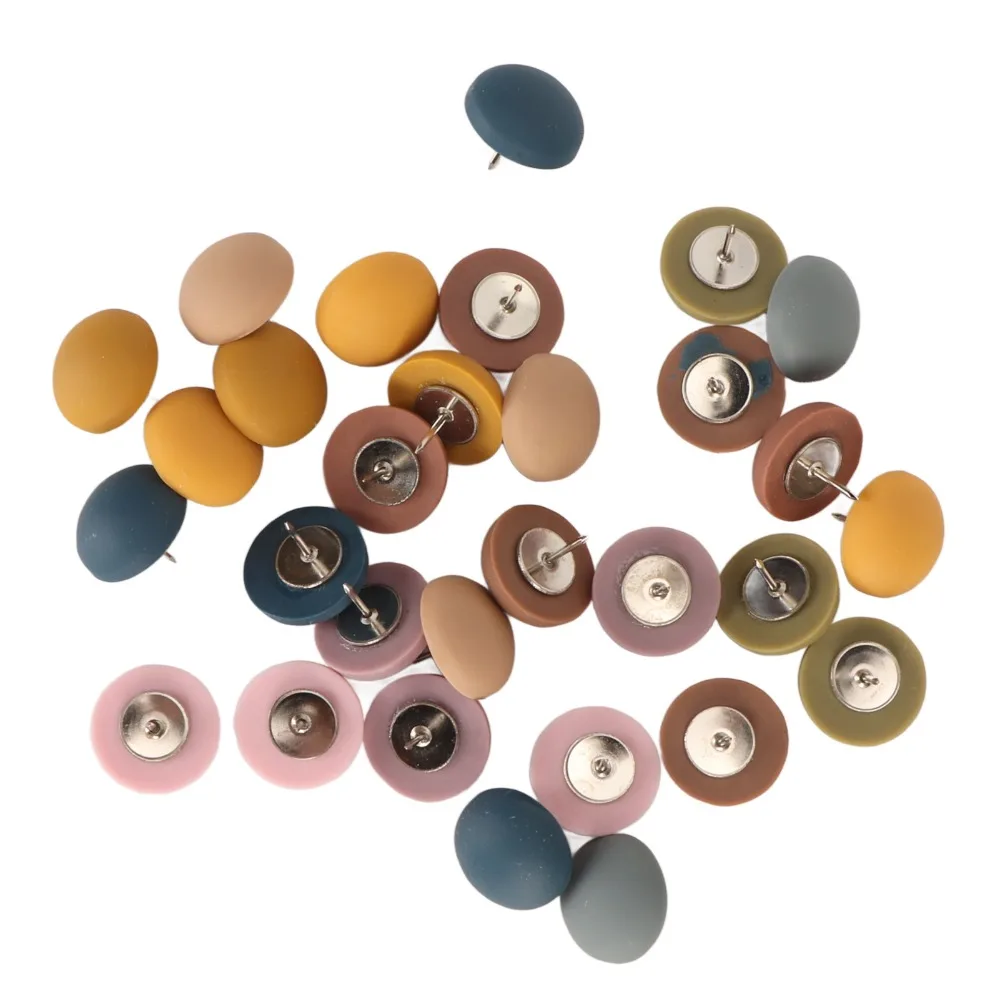 30Pcs 모란디 컬러 라운드 헤드 푸시 핀 장 무광택 라운드 헤드 푸시핀 다기능 반원형 헤드 라운드 헤드 핀