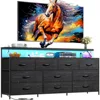 55" W Dresser for Bedroom with 10 Drawers Long Dresser with LED Lights & Power Outlets Wide Dressers Bedroom Dresser Metal Frame 1